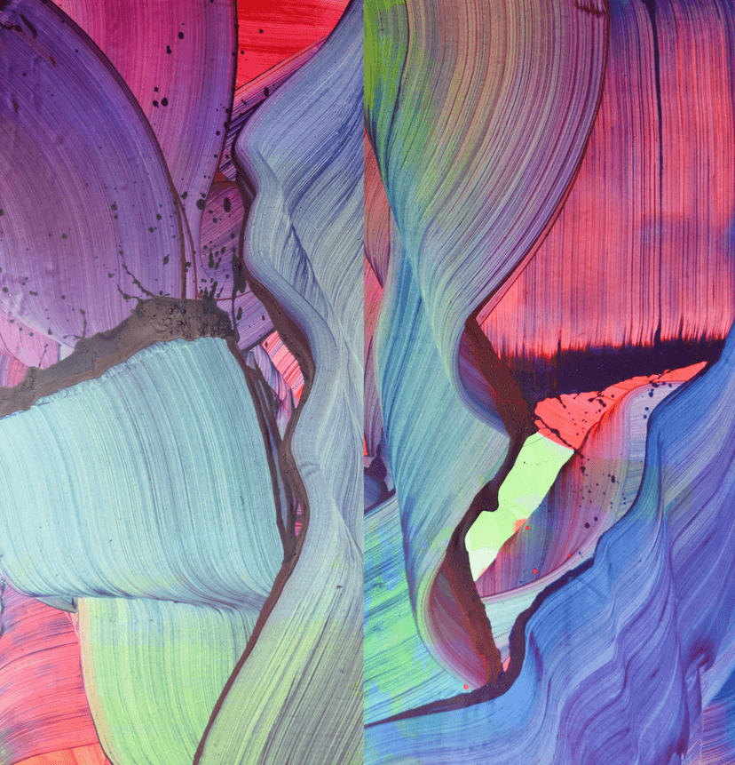 Blue on Red on Yellow and blue Diptych (028)